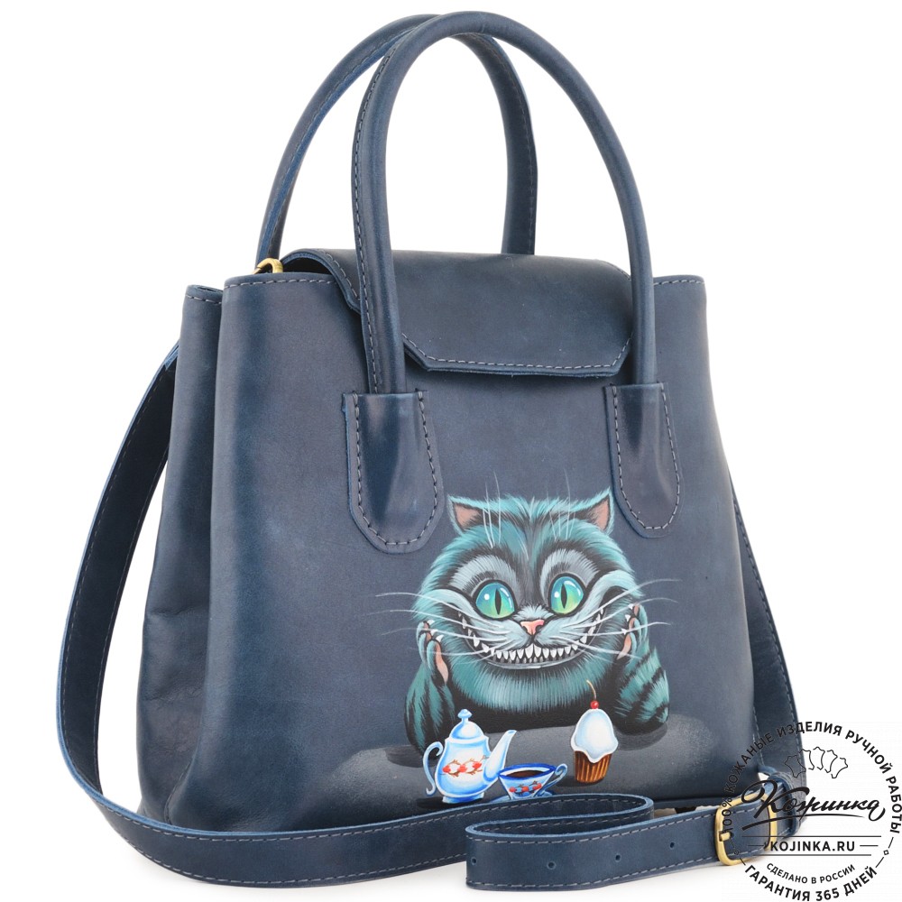 Женская кожаная сумка "Ванесса" "Чешир за чаем"